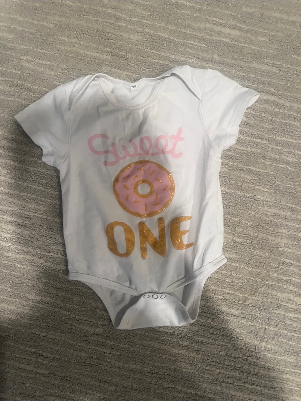 Sweet One White Baby One-Piece with Pink Donut Graphic 12 months
